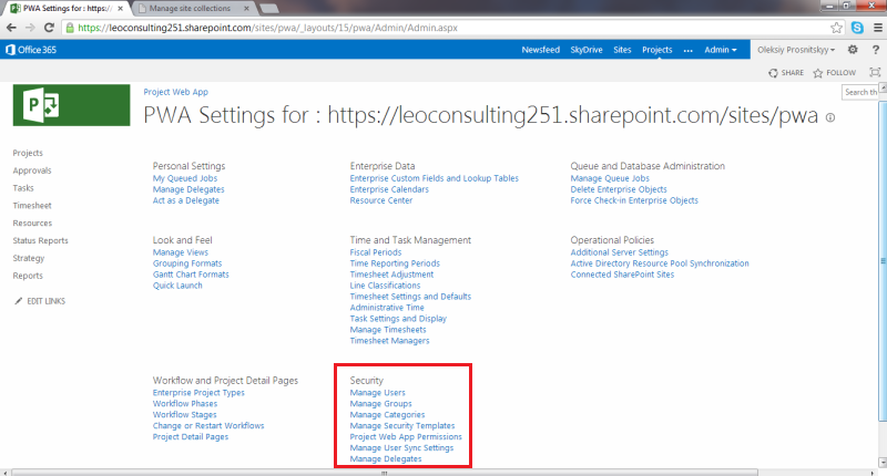 pic2 pwa serversettings projectsecuritymode