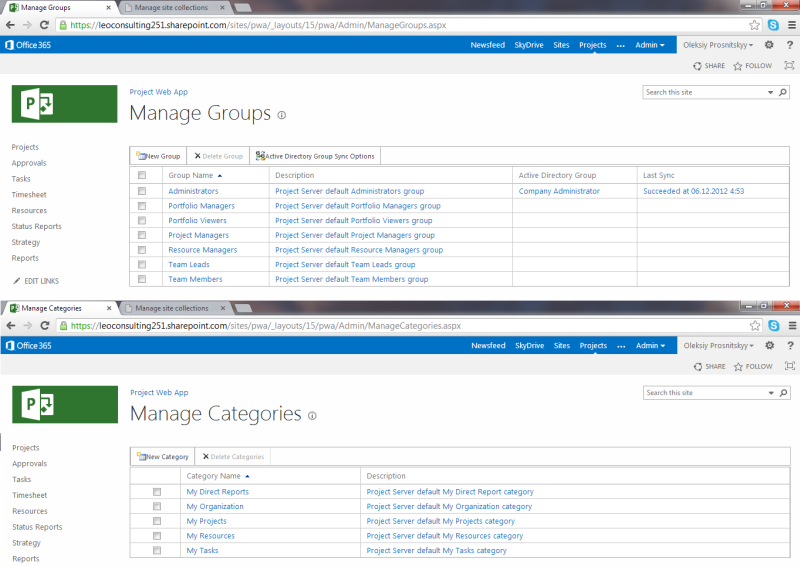 pic3 pwa serversettings projectsecuritymode groupscategories